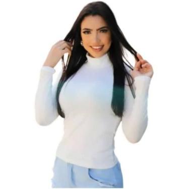 Imagem de Blusa canelada gola alta manga longa básica moda - Filó Modas, g, Verd