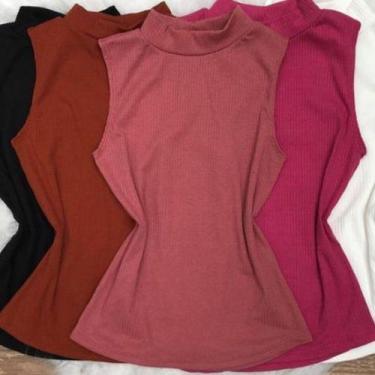 Imagem de Blus feminina malha canelada gola alta sem manga - Filó Modas