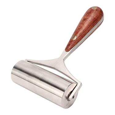 Imagem de Zerodis Maça de Pau -rosa, Acabamento Fino, Rolo de Couro de Aço Inoxidável para Prensagem de Couro, Colagem, Vinculação, Com Alça de Madeira Confortável, Cantos únicos, para Uso Doméstico