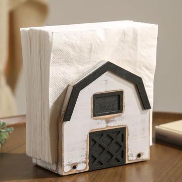 Imagem de Porta-guardanapos de madeira vintage para mesa, porta-guardanapos rústicos de fazenda para guardanapos de papel. (14.0 cmx14.0 cmx7.6 cm)