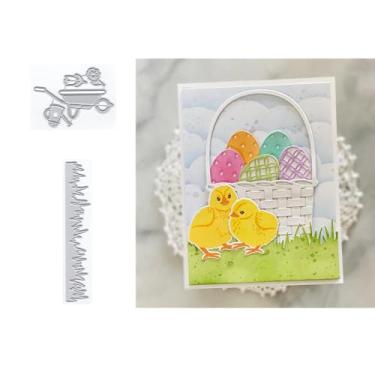 Imagem de XMZZMX Carrinho de flores de renda de grama para fazer cartões, kit de moldes de corte de papel em relevo, suprimentos de modelos, álbum de molduras de fotos, conjunto de estênceis de álbum de