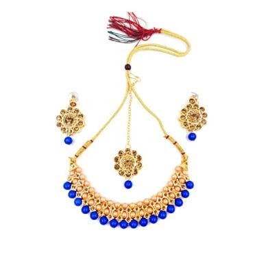 Imagem de SHINDE EXPORTS Conjuntos de joias tradicionais indianas gargantilha, colar de casamento, brincos, joias de declaração para mulheres, Medium, Metal, Sem Pedra Preciosa