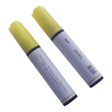 Imagem de Giz Líquido Amarelo 15mm Canetão Lousa Vidro 2 Unidades - BRW