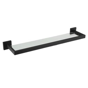 Imagem de Acessórios para banheiro pretos, conjunto de aço inoxidável, suporte de parede, toalheiro, porta-lenços, gancho para roupas, pingente para escova de banheiro (prateleira de vidro)