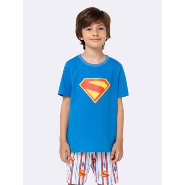 Imagem de Pijama Manga Curta Masculino Infantil Superman - Veggi, Azul, 6, Menin