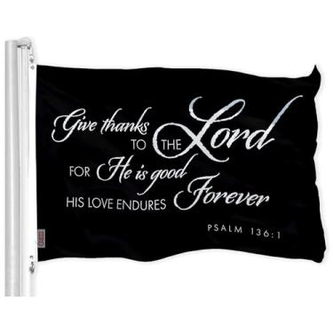 Imagem de G128 Bandeira "Give Thanks to the Lord Bíblia Versículos da Bíblia" | 9 x 1,5 m | LiteWeave Pro Series Impresso Poliéster 300D | Interior/Exterior, Cores Vibrantes, Ilhós de Latão