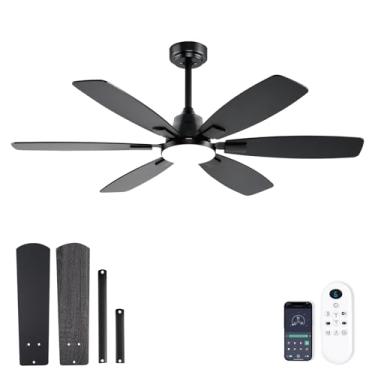 Imagem de Ayaoty Ventiladores De Teto Com Luzes, Ventilador De Teto De 52 Polegadas Com Luz E Controle Remoto, Regulável Em 3 Circuitos, Motor Cc Reversível De 6 Velocidades, Ventilador De Teto Preto Moderno