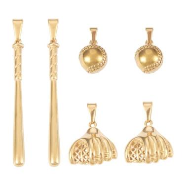 Imagem de Beadthoven 6 peças de pingentes dourados de beisebol resistentes à ferrugem bola esportiva luva de beisebol taco bola softball berloques de aço inoxidável para pulseira, colar, brinco faça você mesmo