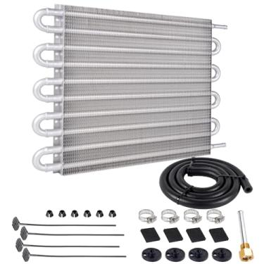 Imagem de BARTOO Kit refrigerador de óleo de transmissão universal de 5/40.6 cm, tubo de 10 passagens de liga de alumínio e kit de resfriamento de óleo de aleta (prata)