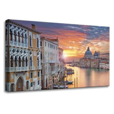 Imagem de Pacimo Arte de parede moderna Grande Canal em Veneza pinturas impressas em tela Pôr do sol paisagem urbana giclée impressões arte galeria embrulhada decoração de parede esticada e emoldurada pronta