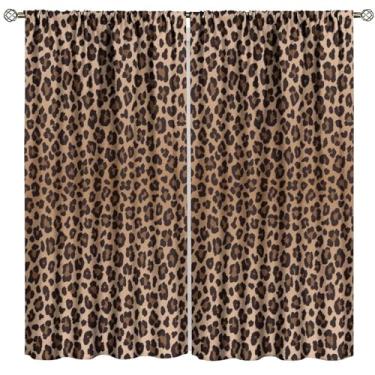 Imagem de Cortinas com estampa de leopardo, cortinas de pele de animal, marrom, decoração de casa, estampa 3D, tema retrô, tratamentos de janela, quarto, sala de estar, conjunto de 2 painéis, tamanho total