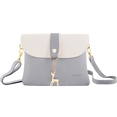 Imagem de Bolsa tiracolo pequena, bolsa pequena de couro PU para mulheres com pingente com alça/corrente dourada, Cinza, Small