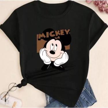 Imagem de Camiseta Feminina T-Shirt 100 % Algodão Estampada Mickey Mouse Casual 