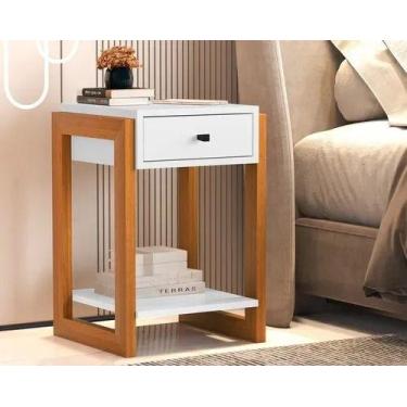 Imagem de Mesa de Cabeceira 1 Gaveta 1661 Madeira e PVC - Ofertamo, Branco