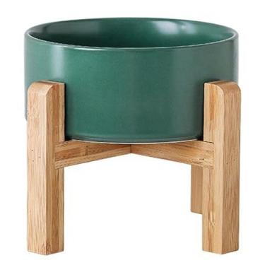 Imagem de Petygooing Tigela verde de cerâmica elevada/elevada para cães pequenos, prato de água com suporte, tigela de alimentação para animais de estimação com borracha antiderrapante para gatos e cães