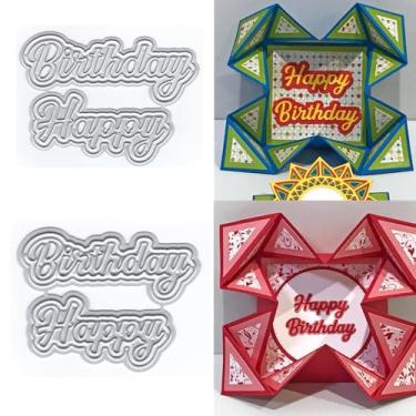 Imagem de XMZZMX Palavras Feliz Aniversário moldes de corte de metal para fazer cartões, kit de moldes de corte de papel em relevo, suprimentos, álbuns, porta-fotos, álbum de recortes, conjuntos de estênceis de