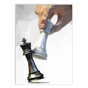 Imagem de Placa Decorativa Xadrez Xeque Mate Ilustração Poligonal Decoração Poster Quarto Sala