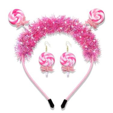 Imagem de Faixa de cabeça feminina colorida para suor, pirulito, férias, Halloween, Natal, acessórios de cabelo (rosa)