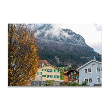 Imagem de Enfeite verde serenidade de cabana de montanha – arte de parede vida no campo, impressão em tela aconchegante e gratuita para casa 30 x 45 cm sem moldura