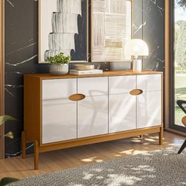 Imagem de Aparador Buffet Intense 4 Portas Retrô com Pés de Madeira Freijó/Off White Perolizado - Movelove