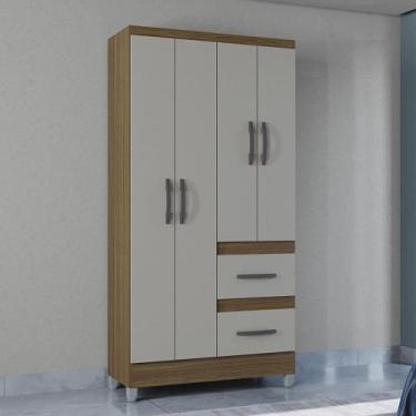 Imagem de Guarda Roupa Solteiro 4 Portas 2 Gavetas com Pés Capri Poquema, Castan