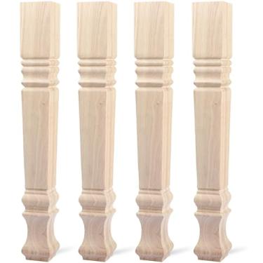 Imagem de La Vane Pernas de mesa quadradas de madeira 74 x 9 x 9 cm, conjunto de 4 pernas de bancada de substituição maciças inacabadas de madeira maciça, colunas de armário de ilha de cozinha para bancada