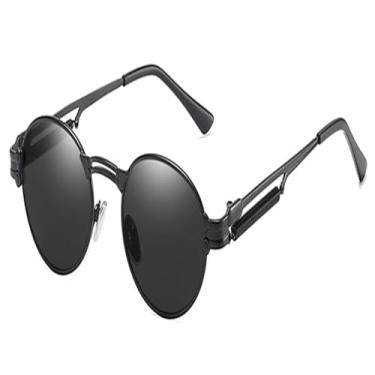 Imagem de Óculos de sol redondos retrô dourados, vintage, masculino, verão, metal, punk, óculos de sol para mulheres, oval, anti-luz azul, uv400, unissex, totalmente preto, C