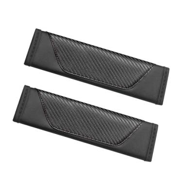 Imagem de Zikefest Capa de cinto de segurança de carro 2 peças, almofada de couro para cinto de segurança de carro, almofadas de proteção de ombro de fibra de carbono macia, proteja seu pescoço e ombro