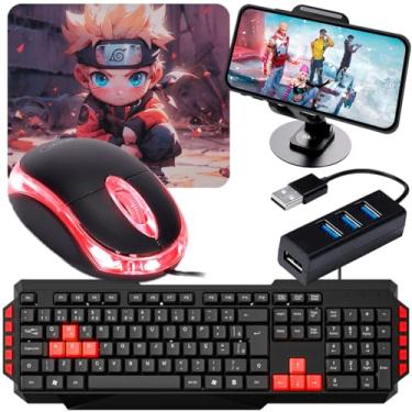 Imagem de Kit Gamer Completo com Teclado Iluminado 3 Cores, Mouse Óptico, Hub USB 4 Portas, Suporte e OTG (Micro USB V8) – Forte Sul