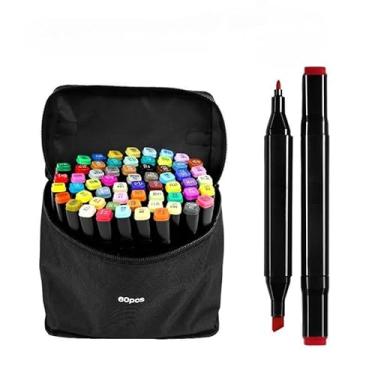 Imagem de Marcadores Artísticos Coloridos à Base de Álcool – Canetas Dupla Ponta para Desenho, Ilustração e Pintura – Opções com 24/36/48/60/80 Cores com Bolsa de Armazenamento (60)