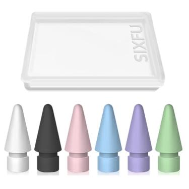 Imagem de SIXFU 6 pontas de cores para Apple Pencil, ponta de caneta Apple compatível com iPad Pencil com capa para Apple Pencil Pro/USB-C/ iPencil/1ª geração/2ª geração (branco, preto, rosa, azul, roxo, verde)