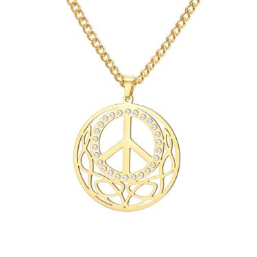 Imagem de UNIFT Colar de paz feminino de aço inoxidável, símbolo da paz, pingente moderno, boêmio, chique, acessórios de joias de festa hippie, Adjustable, Aço inoxidável, Sem Pedra Preciosa
