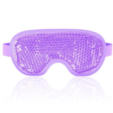 Imagem de NEWGO Máscara de gel refrescante para os olhos – bolsa fria reutilizável para olhos inchados, olheiras, enxaqueca, alívio de estresse – roxo com forro de pelúcia macia