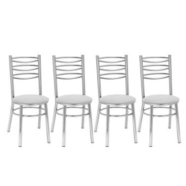 Imagem de Kit 4 Cadeiras para Sala de Jantar Cc33 Cromado/Branco