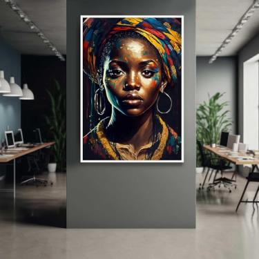 Imagem de Quadro com Moldura Mulher Africana Preta Dourado Decorativo Grande Sala Quarto Hall