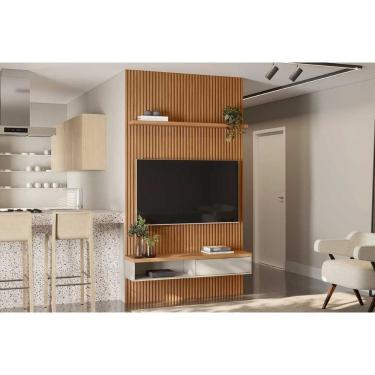 Imagem de Home p/ TV até 60 Pol Modular 1.4 Ripado c/ 1 Portas 1 Prat. 141x250cm Nature/Off White - Linea Brasil