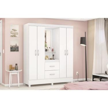 Imagem de Guarda Roupa Solteiro 4 Portas e 2 Gavetas c/ 1 Espelho Capelinha Lord Branco/Rosa/Branco - Demóbile