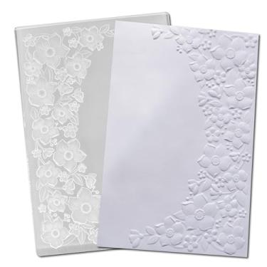 Imagem de DIYology Pasta de gravação de plástico 3D (padrão de flores meio cercadas) artesanato em papel flores plásticas impressões texturizadas para fazer cartões scrapbooking 11,4 cm x 16,3 cm