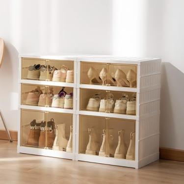 Imagem de ROOM127 Prateleira dobrável para armário de sapatos, organizador portátil para entrada de armário, armário empilhável de sapatos de armazenamento de tênis com porta transparente, armário de
