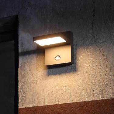 Imagem de illumishin Luz de parede giratória externa com sensor de movimento exterior LED luminária de varanda com fio de alumínio arandela ajustável lanterna preta para porta frontal para pátio, jardim