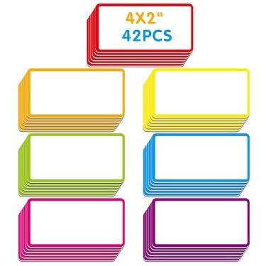 Imagem de SpriteGru etiquetas magnéticas de crachá, 42 peças, quadro de adesivos de néon reutilizáveis, apagadores a seco, em 7 cores, para quadros brancos, armário, geladeira, escola, escritório, cas