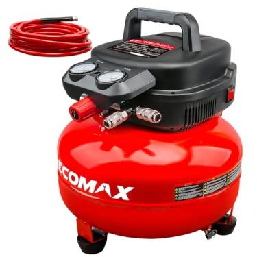 Imagem de ECOMAX Compressor De Ar, Compressor De Ar Tipo Panqueca De 6 Galões Com Mangueira De Ar De 25 Pés, Pressão Máxima De 175 Psi/1,5 Hp, Compressor Para Ferramentas Pneumáticas, Pneus De Carro, Garagem