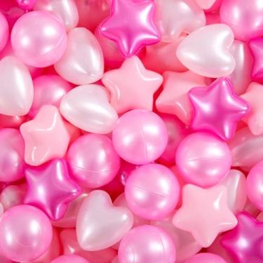 Imagem de STARBOLO Bolas Star Ball Pit para crianças - 100 peças de estrelas e corações para crianças, cercadinho de brinquedo sem BPA, bolas de plástico à prova de esmagamento para bebês, faixa de festa na