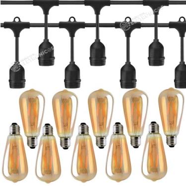 Imagem de Varal de Luz 10 Soquetes E27 + Lâmpadas LED 4W ST64 Estilo Vintage KIT
