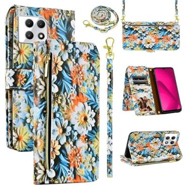 Imagem de Dswteny Capa carteira para T-Mobile Revvl 7 5G com alça de ombro removível, couro sintético floral com suporte para cartão capa para celular Tmobile Revvl7 T Mobile Revel Tmo Revell Rebel mulheres