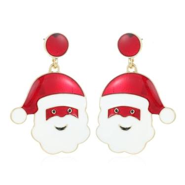 Imagem de Brincos femininos com pingente de gota de Natal, vermelho, verde, banhado a ouro, corrente longa, guirlanda de sino, neve, Papai Noel, bola redonda pendurada, gancho de peixe, joia engraçada de Natal