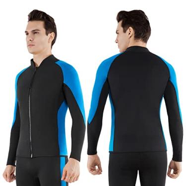 Imagem de FLEXEL Jaqueta feminina masculina, 2 mm, neoprene, manga comprida, 3 mm, zíper frontal, para adultos, jovens, manter-se aquecido em água fria para natação, surfe, snorkeling, caiaque, mergulho