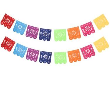Imagem de 2 peças Mexican Fiesta Papel Picado Banner, Dia dos Mortos Decorações Guirlanda Dia De Los Muertos, Bandeiras de Feltro