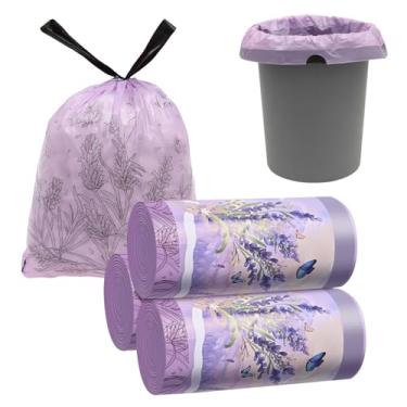Imagem de Sacos de lixo com 3 rolos de 150 peças, cordão de sacos de lixo de 4 galões, fecho de alça perfumado de lavanda sem rasgo, saco de lixo à prova de vazamento para banheiro, escritório, cozinha, sala de