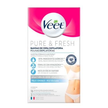 Imagem de Folhas para Depilação Veet Pure & Fresh Axilas e Virilhas Pele Delicadas 16 Unidades